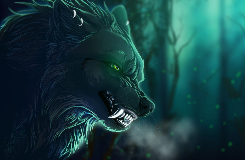 Neon Wolf, Green Wolf HD wallpaper