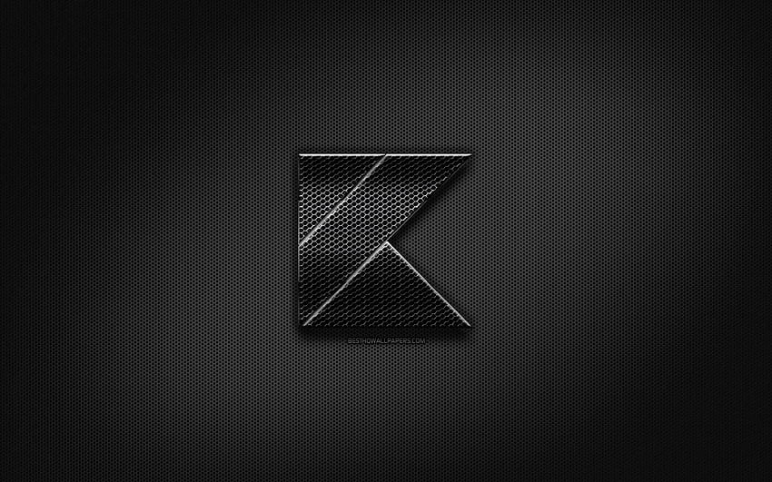 Kotlin 黒のロゴ、プログラミング言語、グリッド 高画質の壁紙