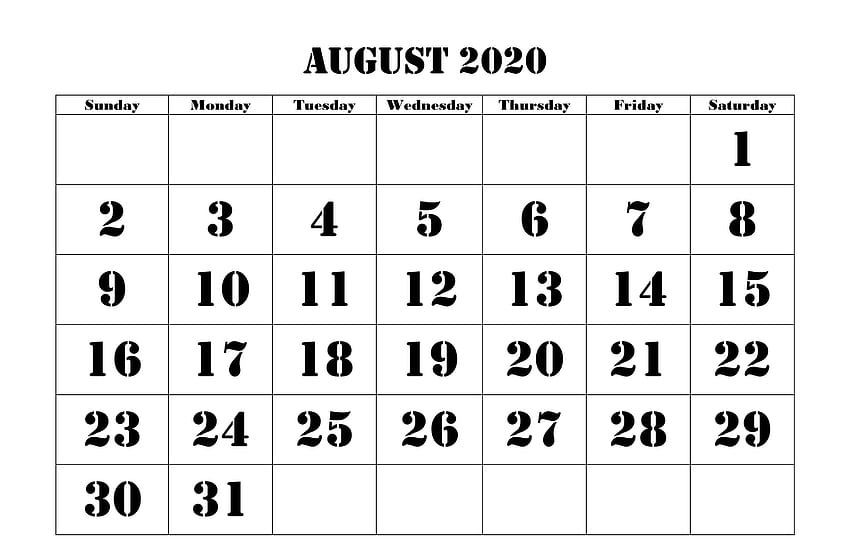 August 2020 Calendar PDF, Word, Excel Template HD wallpaper