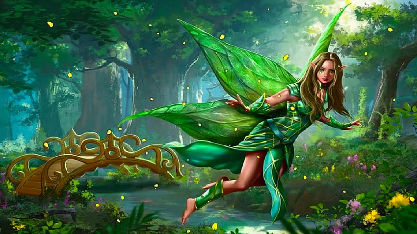 Green Fairy, digital, art, fantasy, green, girl, forest, woman, , fairy ...