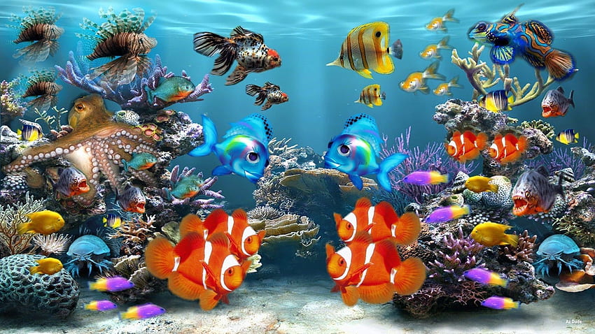 Aquarium mobile, poissons vivants Fond d'écran HD