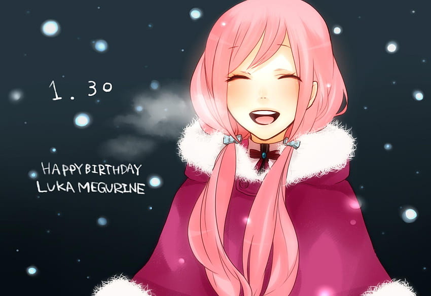 Happy Birtay Luka!, winter, awesome, cross, nice, snow, birtay, happy, white, smile, girl, singer, anime girl, anime, pretty, megurine, virtual, luka, black, song, cute, vocaloid, beauty, snowflakes, music, vocaloids, megurine luka, program, beautiful, diva, pink, red, cool, idol HD wallpaper