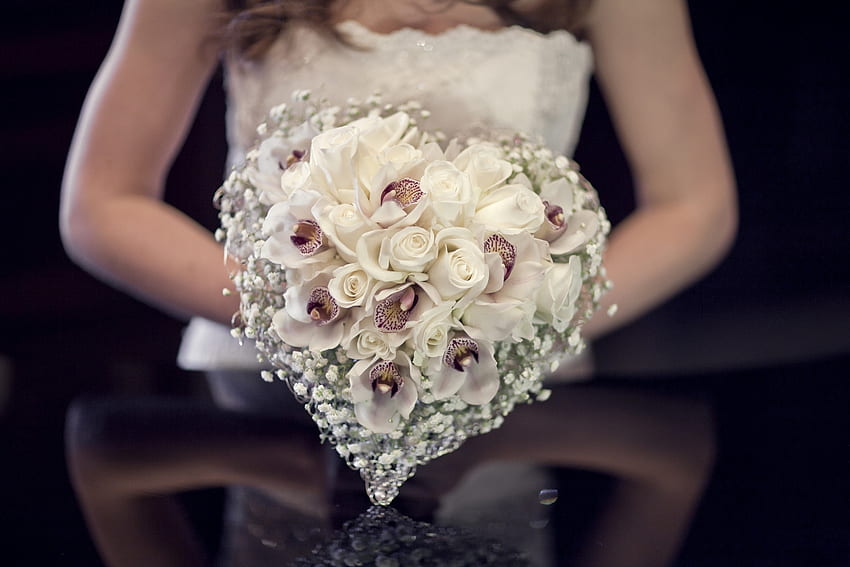 Rosas, Amor, Casamento, Bouquet, Composição, Noiva papel de parede HD