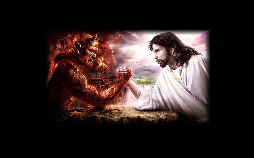 Satan Vs Jesus God And Devil Arm Wrestling 100305 1280800 []、モバイル、タブレット用。 神対悪魔を探る。 イエスvsサタン 高画質の壁紙