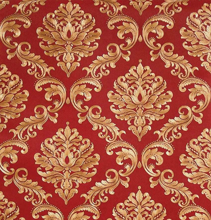 Blooming Wall Red Damasks Flocking Embossed Textured Roll Untuk Ruang Tamu Kamar Tidur, 20.8 In32.8 Ft=57 Sq Ft Per Roll, Emas Merah (- Merah) wallpaper ponsel HD