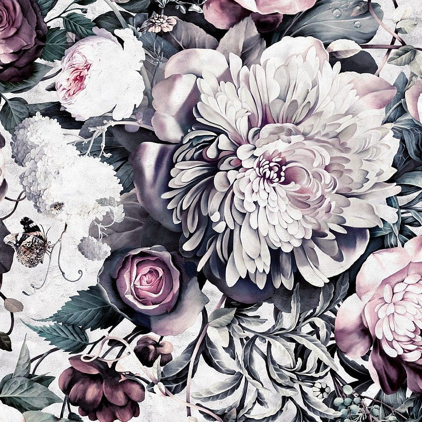 Dark Floral II Sanded Fresco Sample - Floral Samples - by Ellie Cashman Design. Black floral , Flower , Grey, Gray Flower HD phone wallpaper