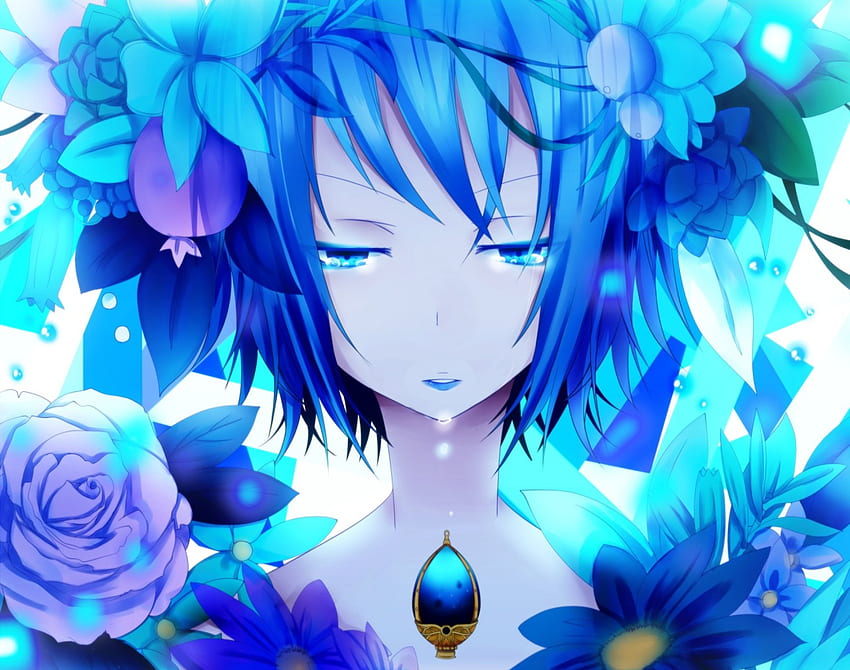 Anime, azul, mahou, flores, shoujo madoka magica, miki sayaka papel de parede HD