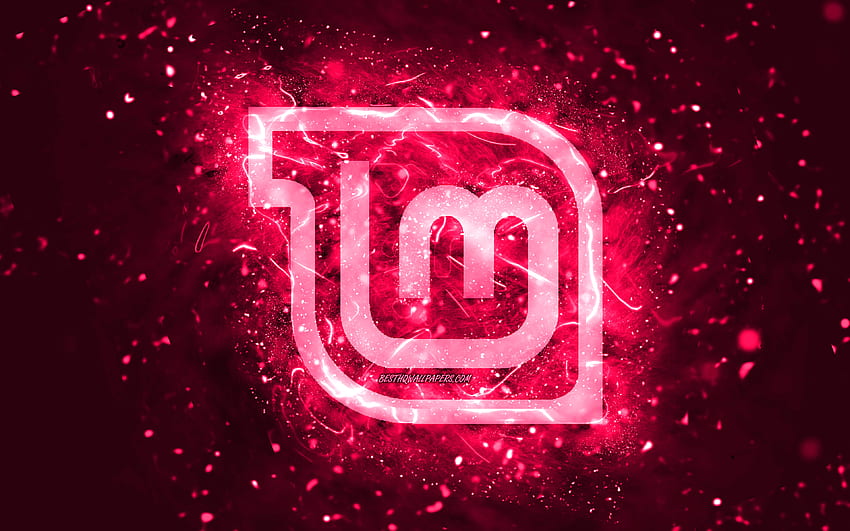 Linux Mint Mate pink logo, , pink neon lights, Linux, creative, pink abstract background, Linux Mint Mate logo, OS, Linux Mint Mate HD wallpaper