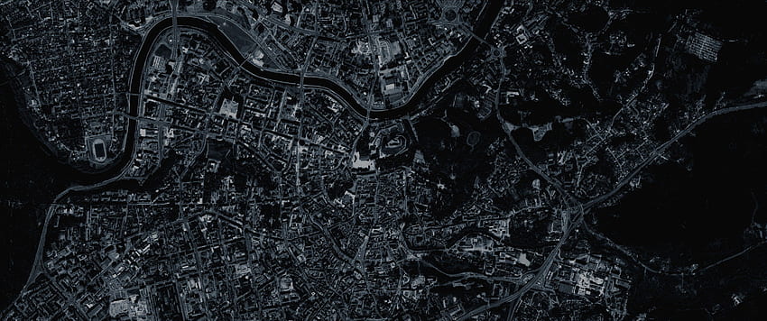 dark, City, Blue, Vilnius, Aerial view, Lithuania, 3440X1440 Black HD wallpaper