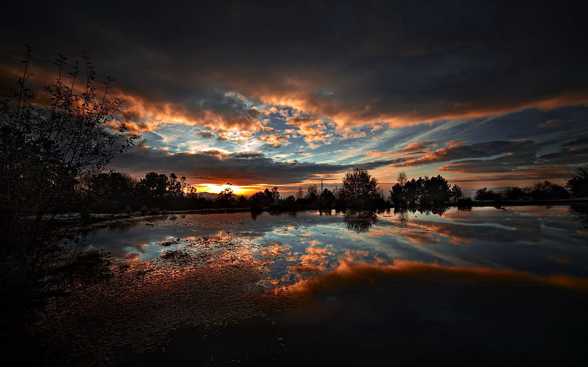 Natur, Wasser, Dämmerung, Wolken, See, Spiegelung, Dämmerung, Abend, Spiegel HD-Hintergrundbild