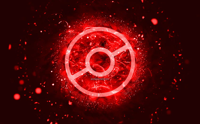 ポケモンGOの赤いロゴ、赤いネオン、クリエイティブ、赤の抽象的な背景、ポケモンゴーのロゴ、オンラインゲーム、ポケモンゴー 高画質の壁紙