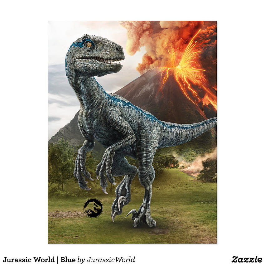 Jurassische Welt. Blaue Postkarte. Blaue Jurassic-Welt, Jurassic-Welt, Jurassic-Welt, Jurassic Park Velociraptor HD-Handy-Hintergrundbild