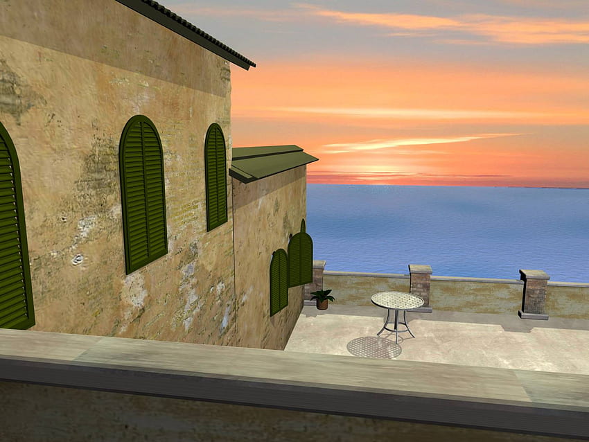 Tuscan Sunset, oceanos, Europa, arquitetura, Itália, casas, fantasia, nuvens, céu, Toscana, água papel de parede HD