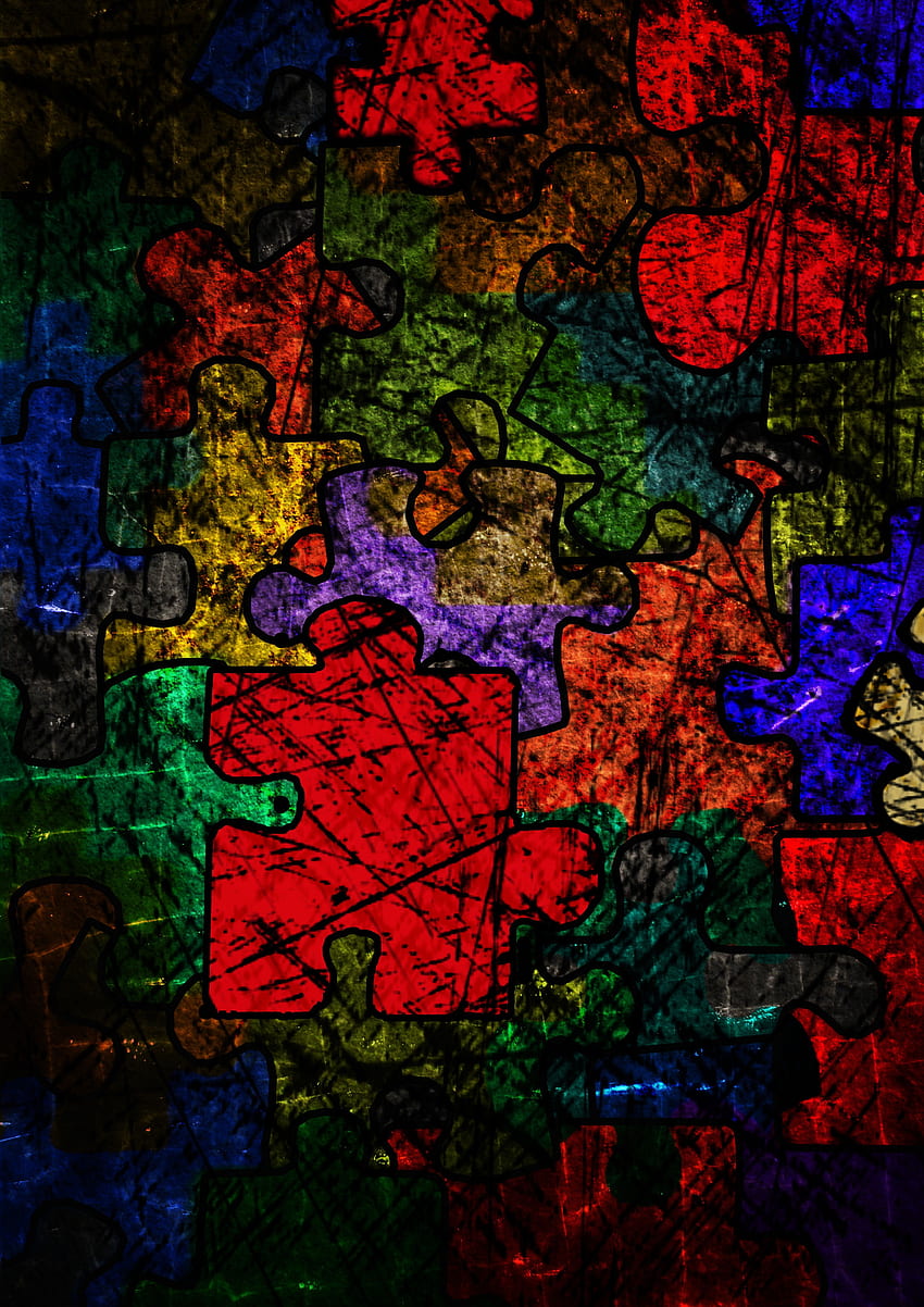 puzzle, detail, grunge background, Psychedelic Grunge HD phone wallpaper