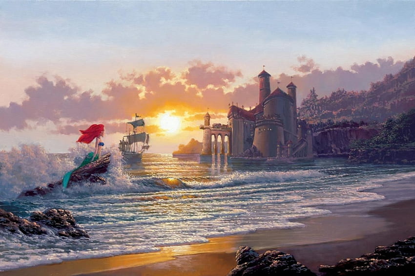 海の外, ディズニー, ロデル・ゴンズ, 絵画, リトル・マーメイド, 人魚 高画質の壁紙