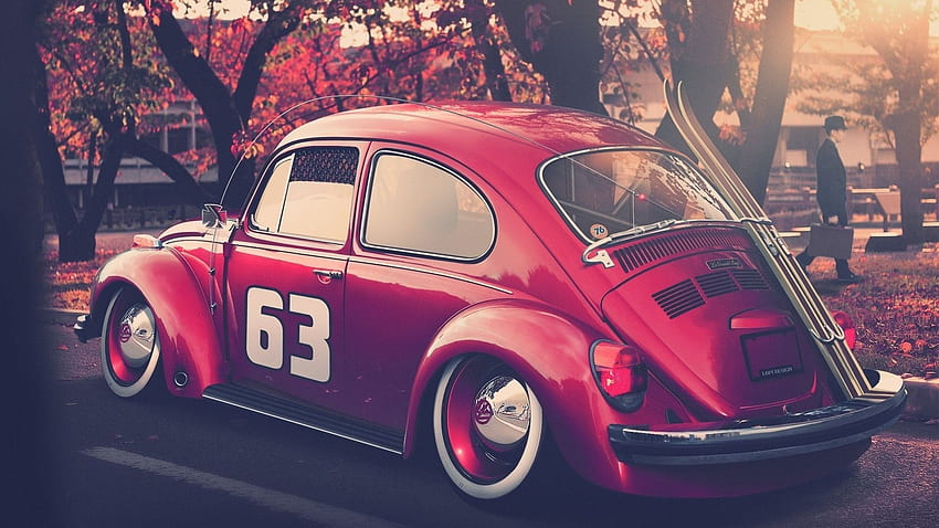 Volkswagen escarabajo coche rojo, Volkswagen Fusca fondo de pantalla