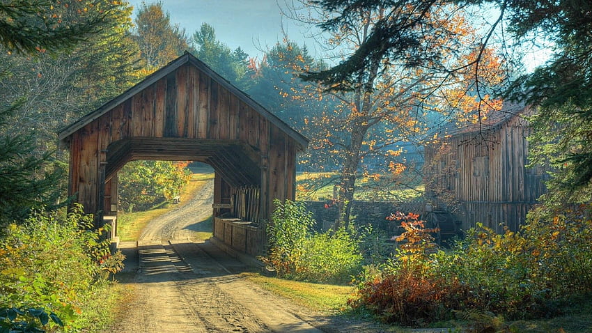Mosty: piękny mały drewniany mostek leśna droga wiejska najlepsza, wspaniała wieś Tapeta HD