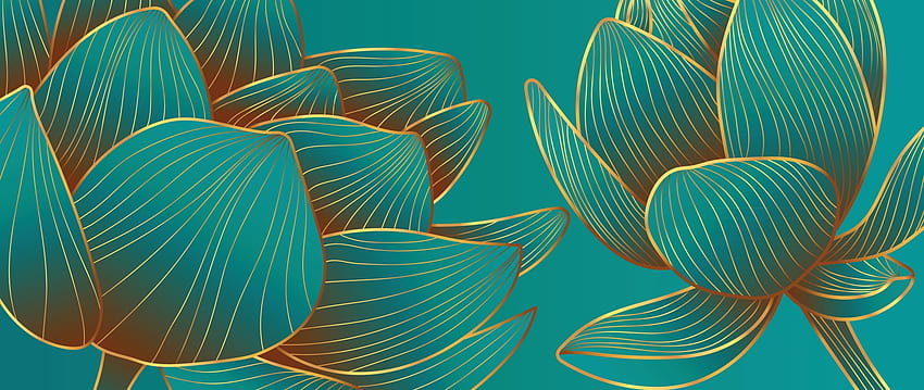 Luxury gold lotus background vector. Zen collection with golden lotus line art. Design for yoga banner, Luxury cover design and invitation, invite, banner, Natural product packaging design. 2909367 Vector Art, Lotus Flower Art HD wallpaper