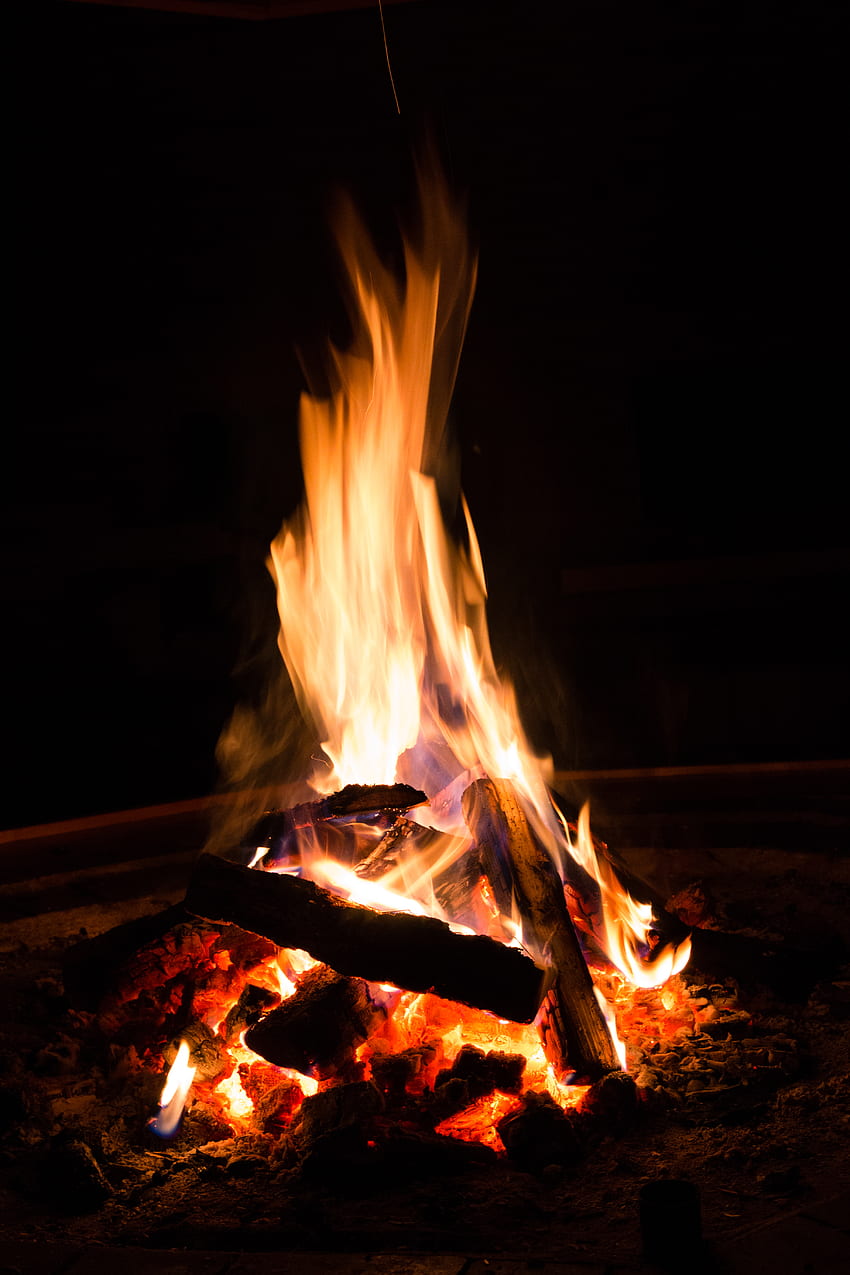 Fire, Bonfire, Dark, Flame, Firewood, Angle, Corner HD phone wallpaper