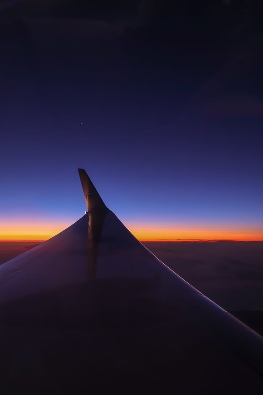 pôr do sol, céu, horizonte, escuro, voo, asa de avião, asa do avião Papel de parede de celular HD