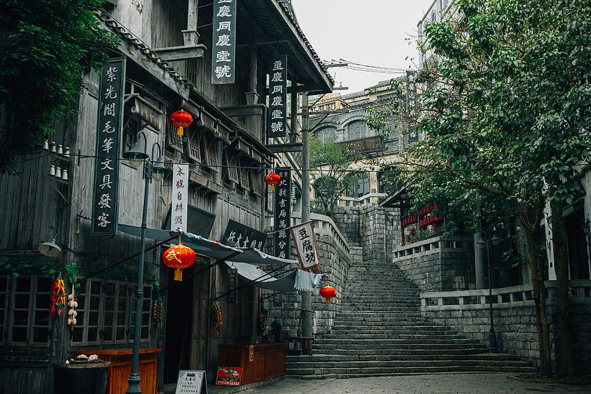 città vecchia cinese, , China Street Sfondo HD