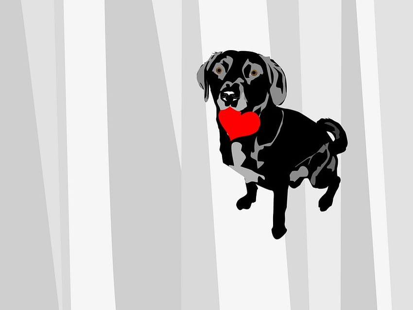 Dog holding a heart, dog, puppy, black, heart HD wallpaper