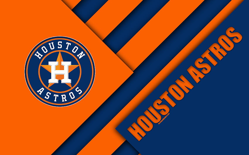 Хюстън Астрос, MLB, , Тексас, САЩ, синя оранжева абстракция, лого, материален дизайн, бейзбол, Хюстън, Мейджър лийг бейзбол за с разделителна способност. Високо качество HD тапет