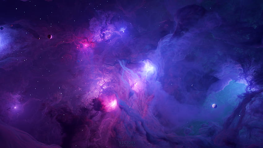 Nebula, cosmos, pink, tim barton, blue, fantasy, space HD wallpaper