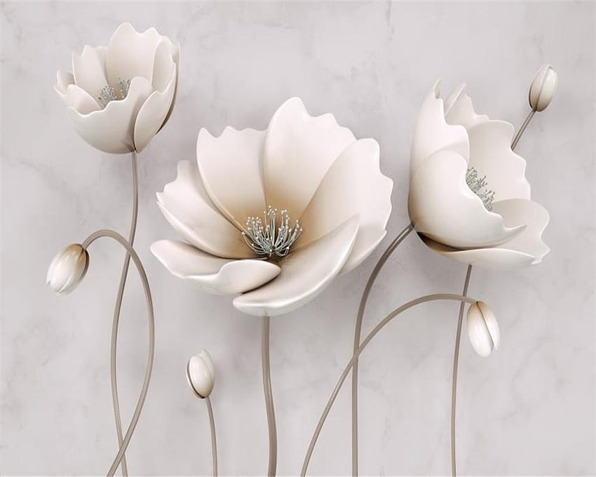 Özel 3D Çiçek İskandinav Zarif Çiçek Mermer Doku Ev Dekorasyonu Oturma Odası Yatak Odası Mutfak Duvar Kaplaması Duvar Resmi, $6.34 HD duvar kağıdı