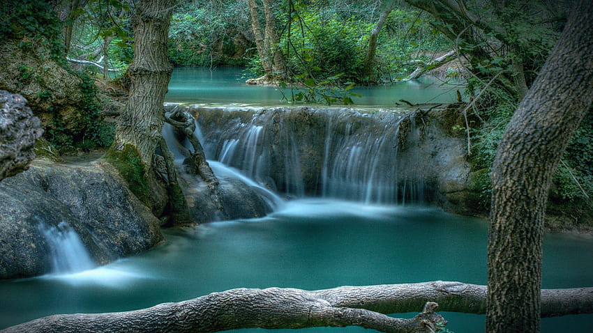 Cascade de Sillans, Provence, France, trees, river, rocks, cascade HD wallpaper