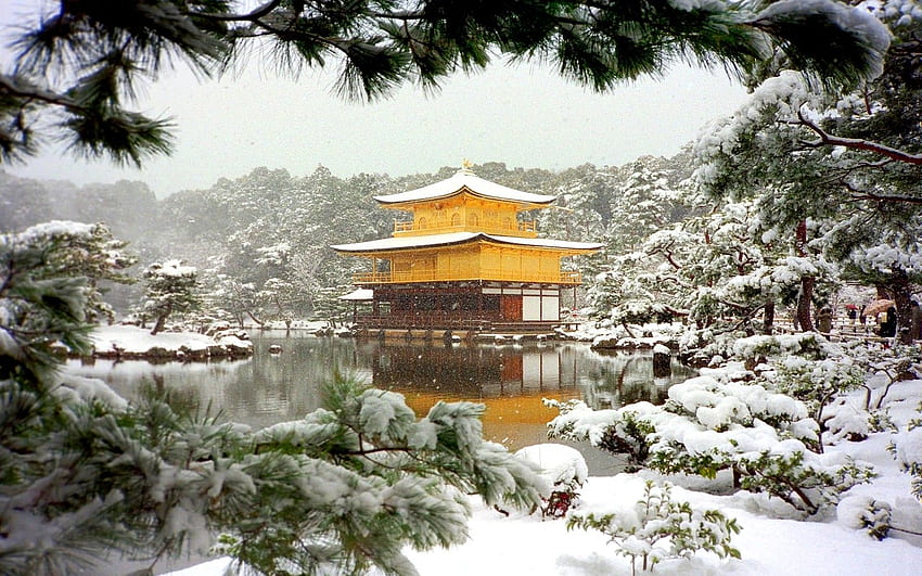 겨울: SNOW FRAME Temple Building 신사 건축 세계, 일본 세계 HD 월페이퍼