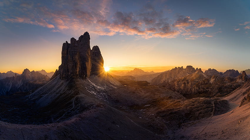 Dolomites Italy Poster Majestic Three Peaks Tre Cime Di Lavaredo Sunrise Ultra For Mobile Phones And Laptop HD wallpaper