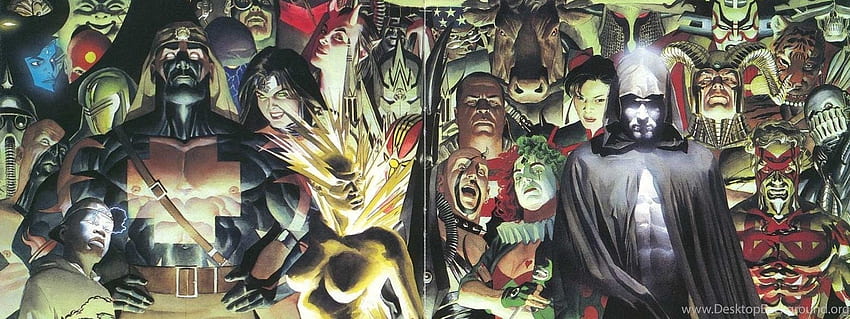 Alex Ross DC Comics Vilões Liga da Justiça. Plano de fundo, tela dupla da Liga da Justiça papel de parede HD