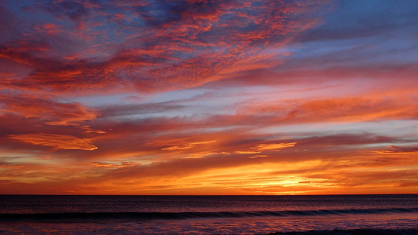 ocean red sky, fun, cool, nature, sunset, ocean HD wallpaper