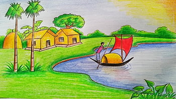 Premium Vector | Village nature watercolor art-saigonsouth.com.vn