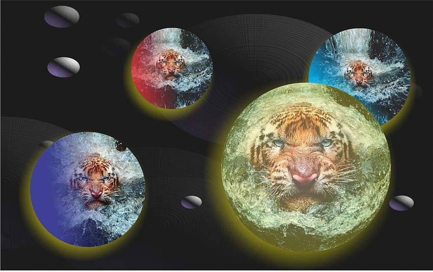 Abstract Tigers In Space, Abstract, Tigers, Space, Planets HD wallpaper