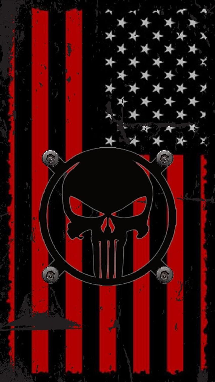 Punisher Skull 로고, 얇은 빨간색 선 HD 전화 배경 화면