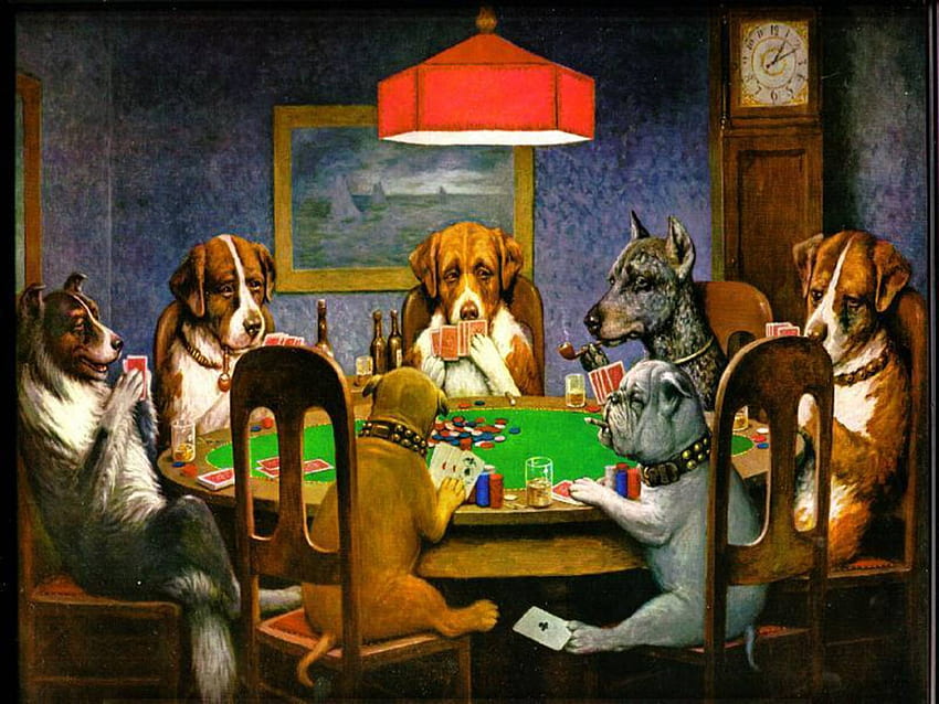 Cachorros jogando pôquer, pôquer dos desenhos animados papel de parede HD