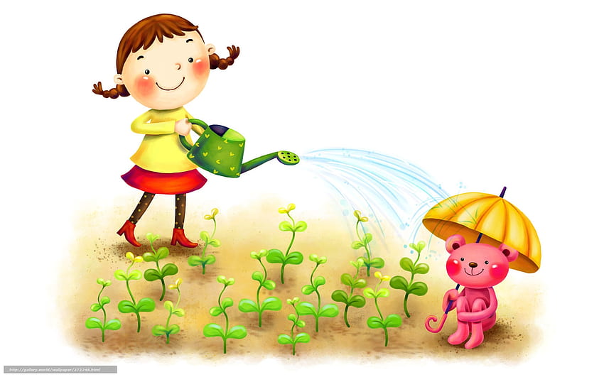 Gadis di Pekerjaan Taman, beruang, tanaman, taman, gadis, air Wallpaper HD
