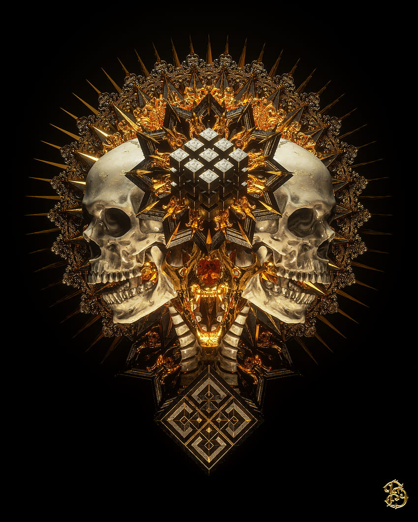 Billelis Dark Religion Death Skull Gold - Резолюция: Черен и златен череп HD тапет за телефон
