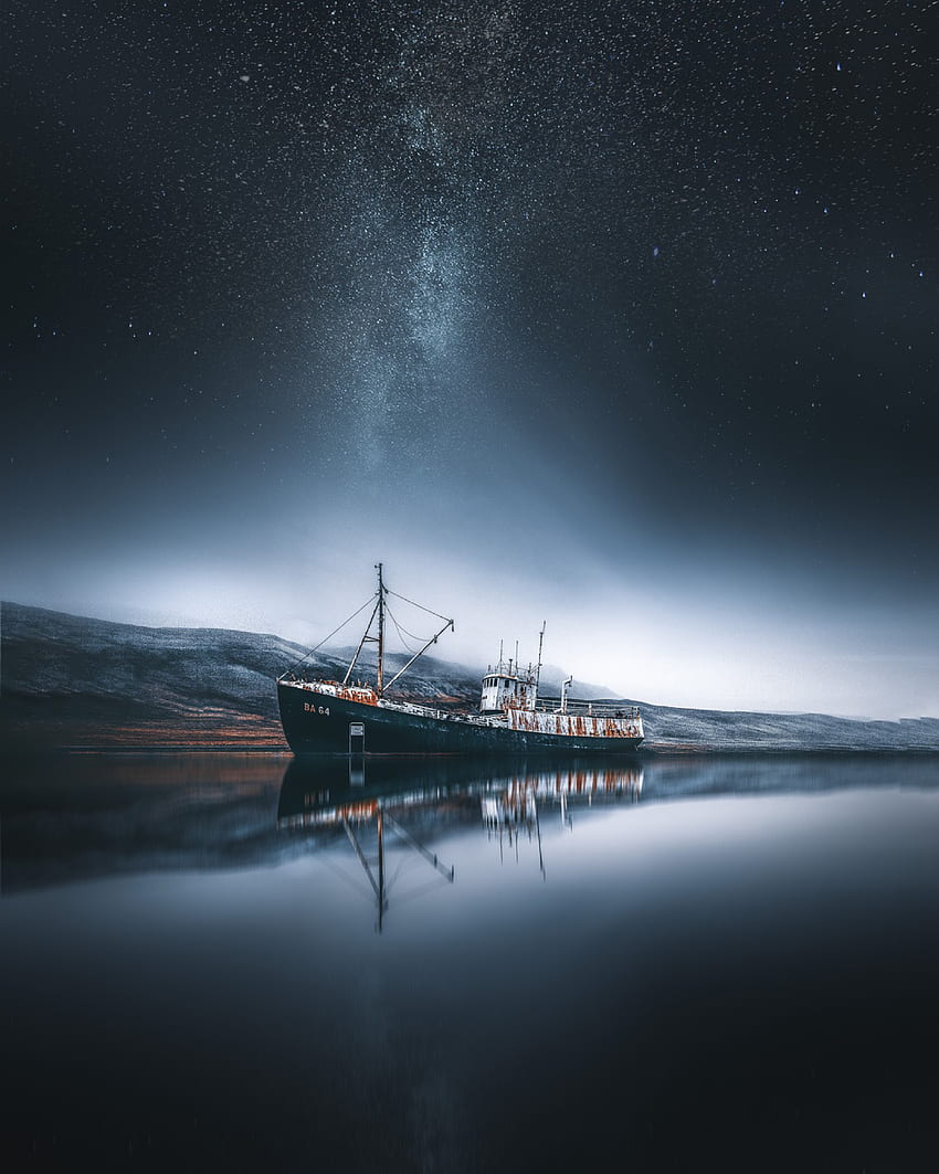 自然, 天の川, 船, 湾, アイスランド HD電話の壁紙