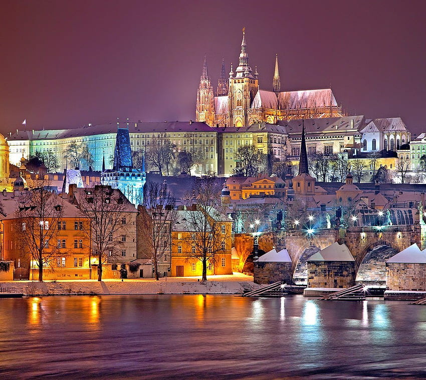 Prague Winter Night Czech Republic HD wallpaper