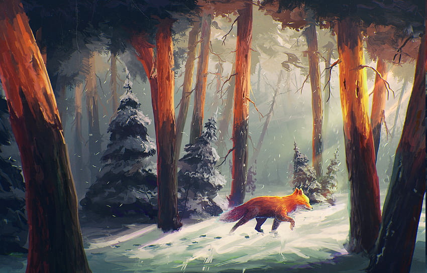 nature, Animals, Snow, Artwork, Digital Art, Forest, Sylar, Watercolor Animals Abstract HD wallpaper