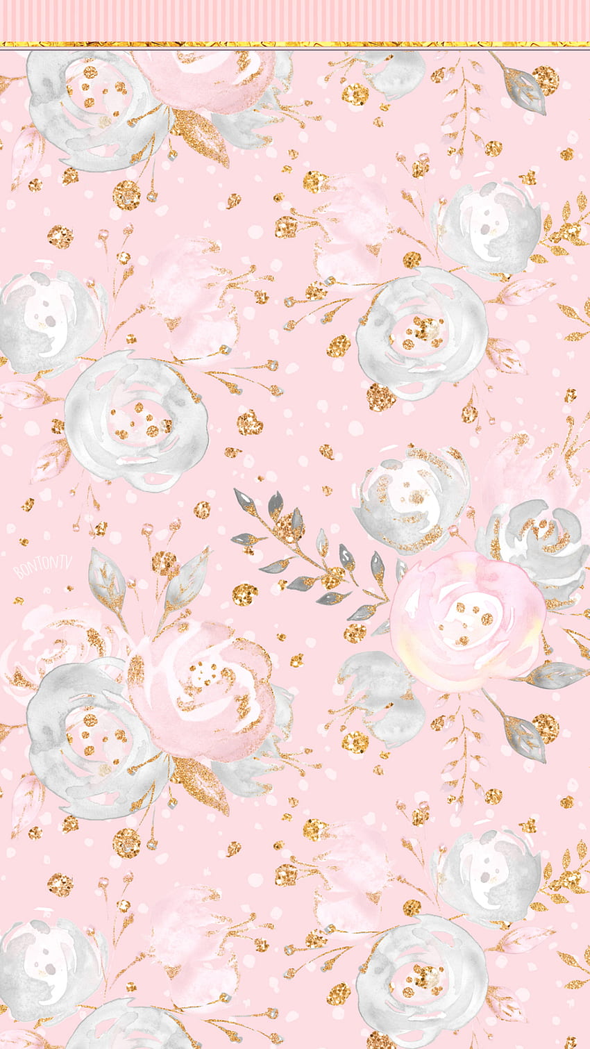 Phone Rose Gold Flowers - Watercolor Glitter- by BonTon TV - Backg. Gold background, Rose gold , Flower background, Gold and Pink Flowers HD phone wallpaper