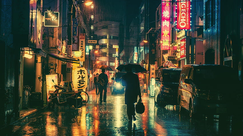 그래픽 일본 밤 시부야와 배경 HD 월페이퍼