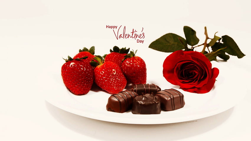 HAPPY VALENTINE's DAY, rose, valentines, red, strawberries HD wallpaper
