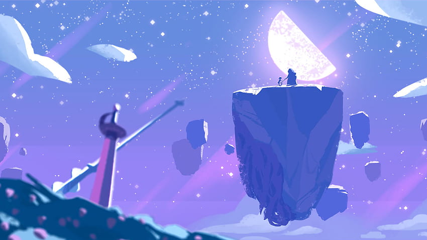 Steven Universe Pearl And Rose Quartz On Floating Island With Background Of Bright Half Moon And Purple Blue Skin With Stars Movies . , Pearl Steven Universe Star HD wallpaper