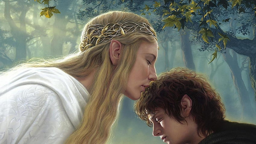 a kiss from a lady, baggins, trees, movies, lord of the rings, galadriel HD wallpaper