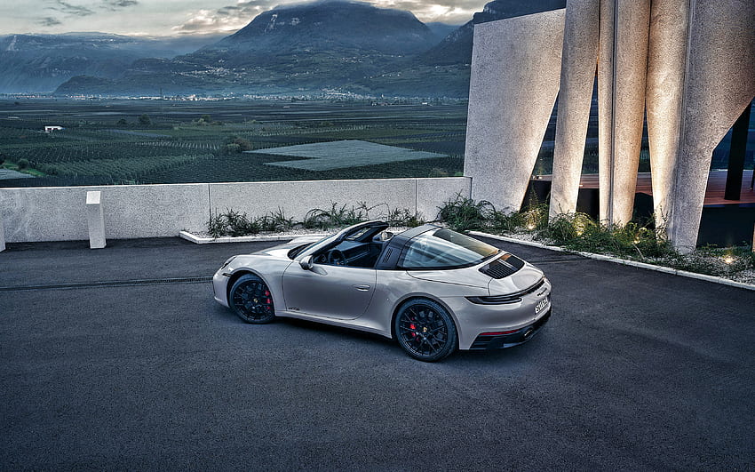 2022, Porsche 911 Carrera GTS, изглед отгоре, екстериор, сиво спортно купе, сиво 911 Carrera GTS, немски спортни автомобили, Porsche HD тапет