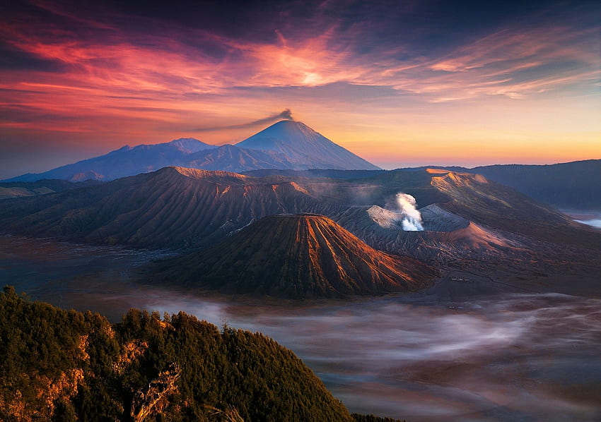 nature, Landscape, Mountain, Volcano, Indonesia, Sunrise, Mist / and Mobile Background HD wallpaper